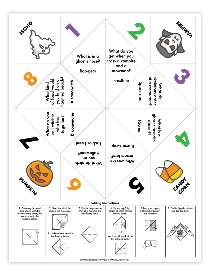 Halloween Joke Cootie Catcher - Free Printable - Pjs And Paint with Printable Halloween Cootie Catchers