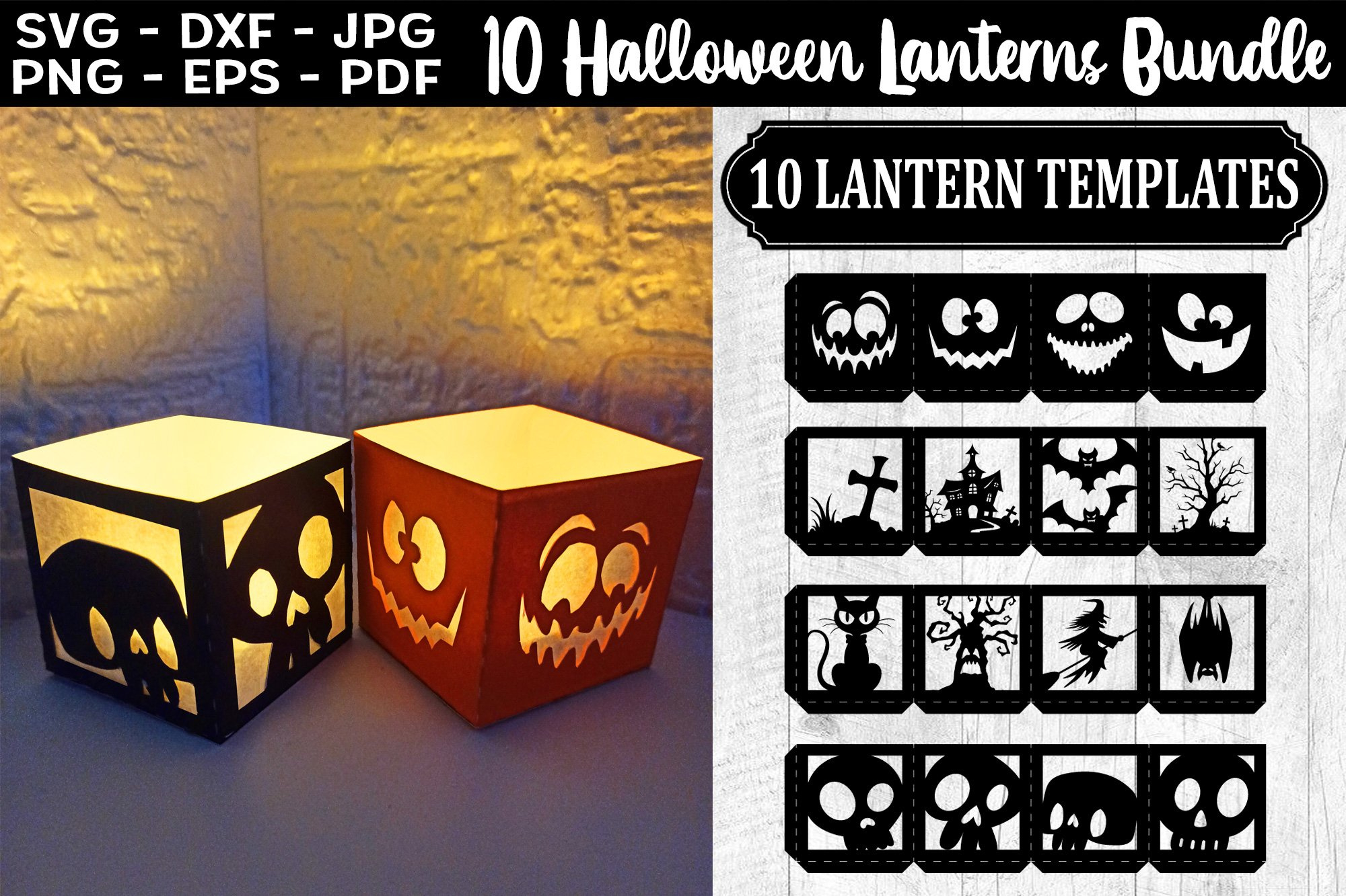 Halloween Lantern Template Svg, Halloween Lantern Svg Bundle for Printable Halloween Lantern