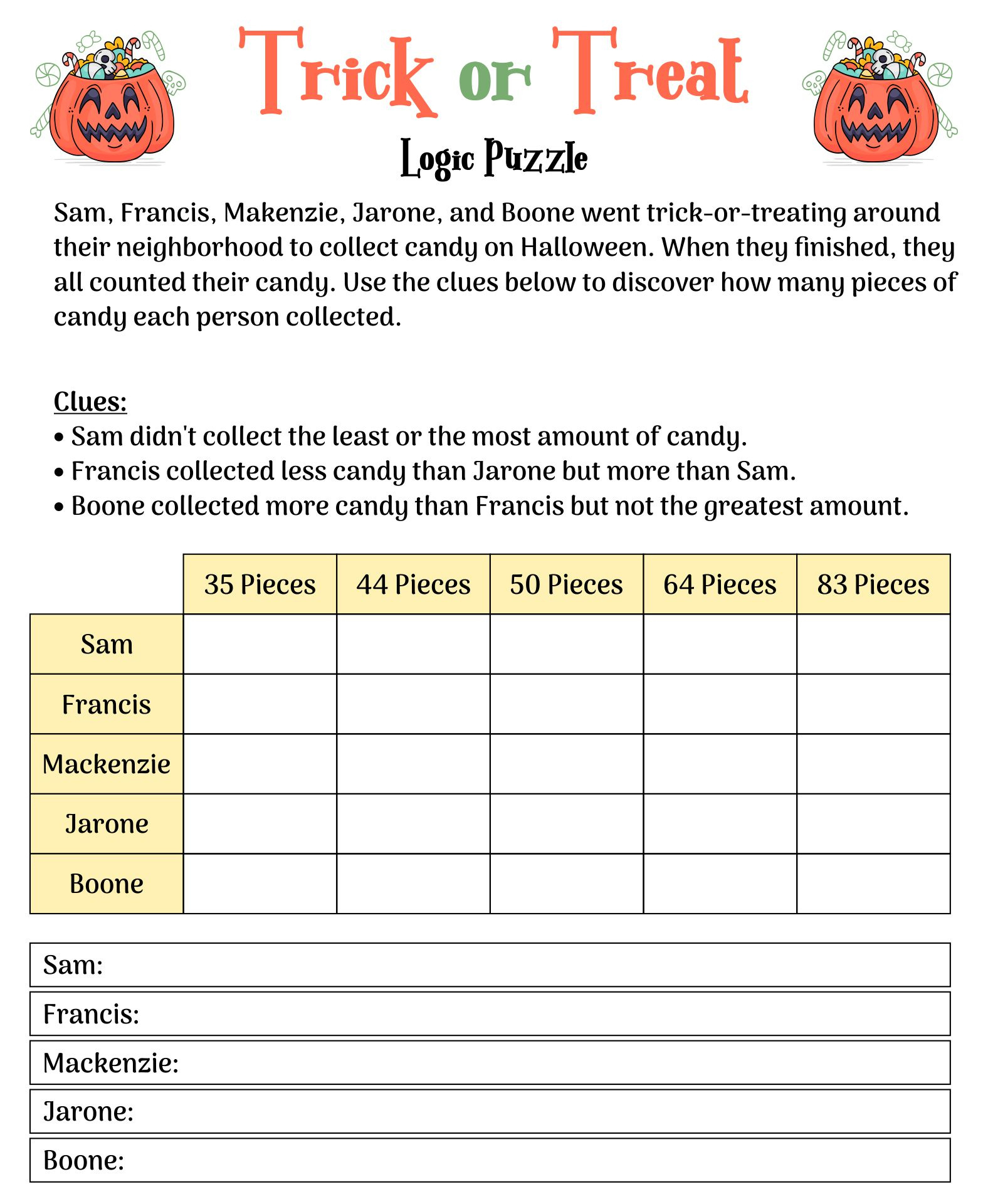 Halloween Logic Freebie | - Worksheets Library pertaining to Printable Halloween Logic Puzzles