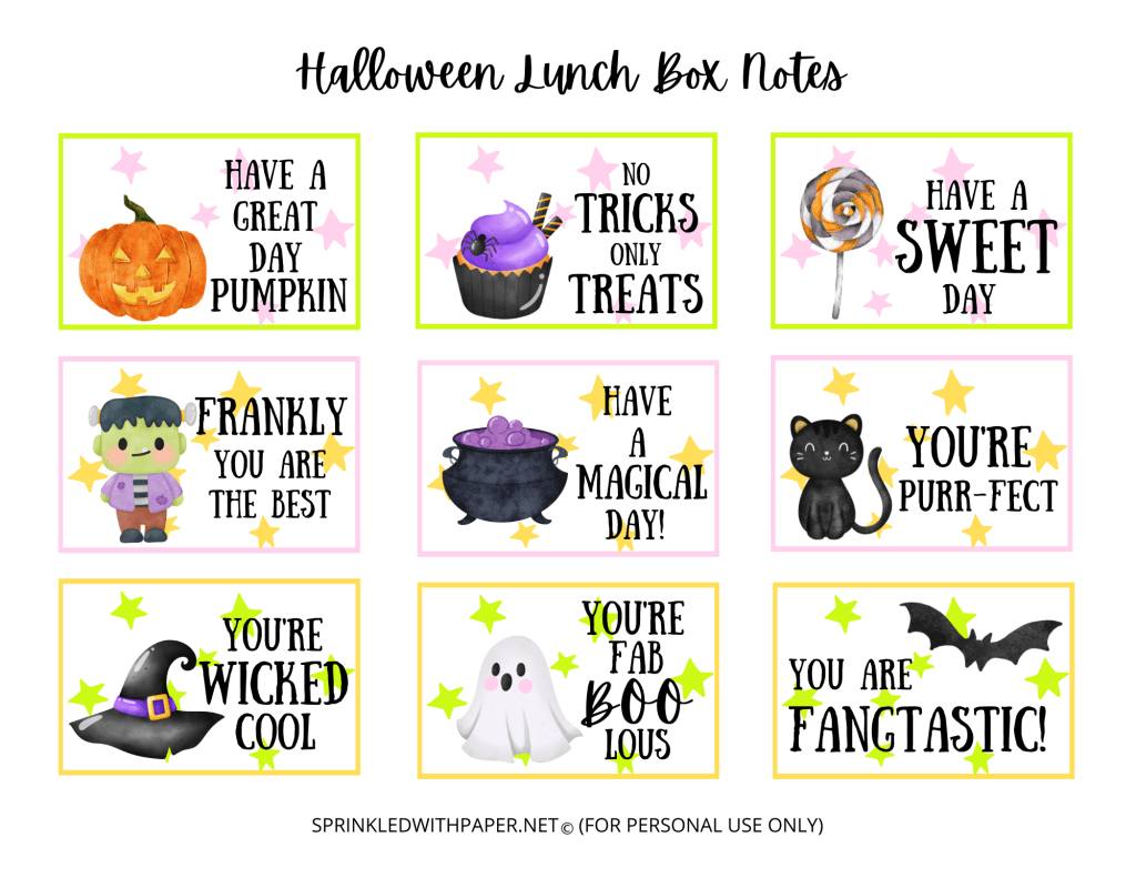 Halloween Lunch Box Notes Free Printable - Sprinkled With Paper intended for Free Printable Halloween Notes