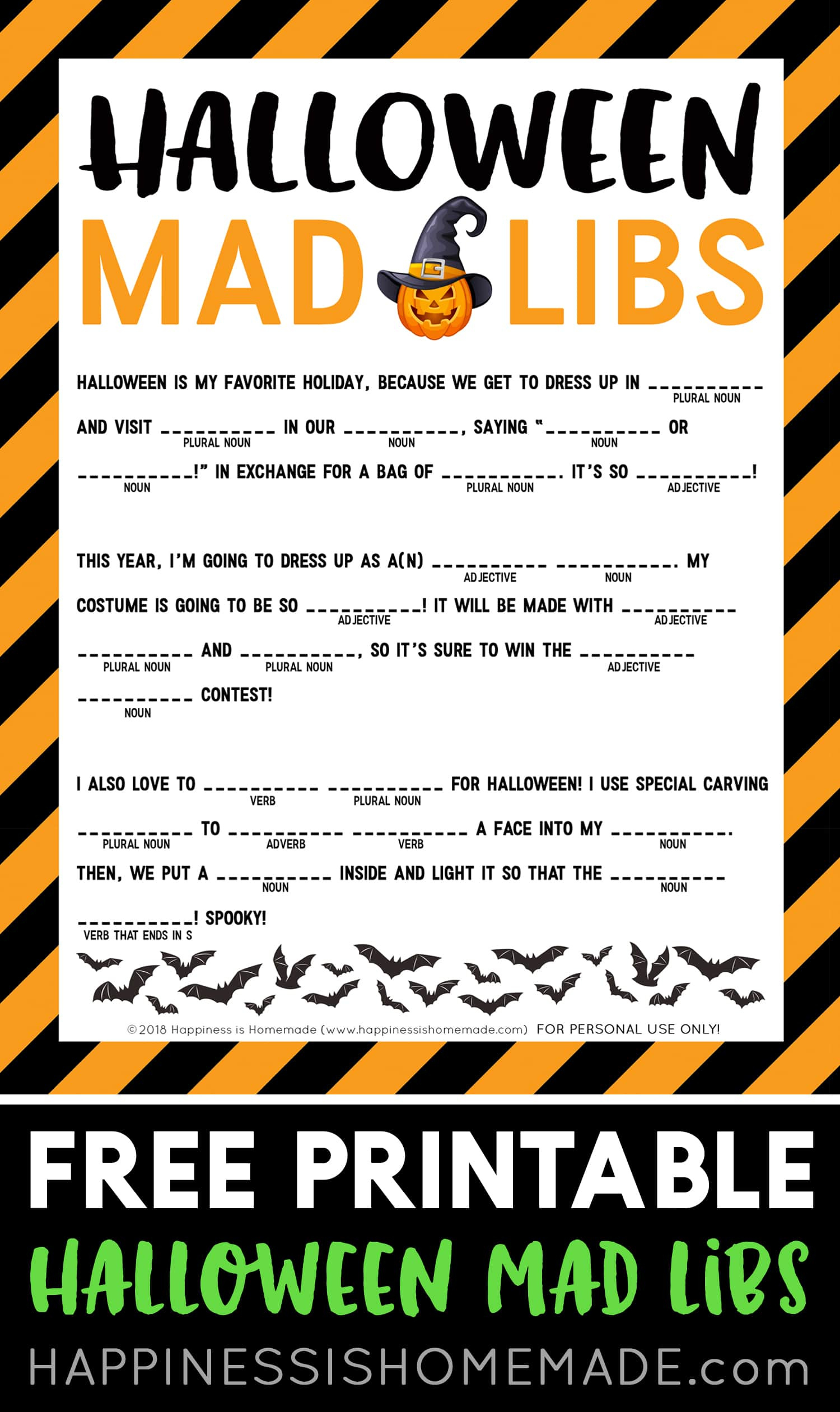 Halloween Mad Libs Printable - Happiness Is Homemade regarding Free Printable Halloween Mad Libs