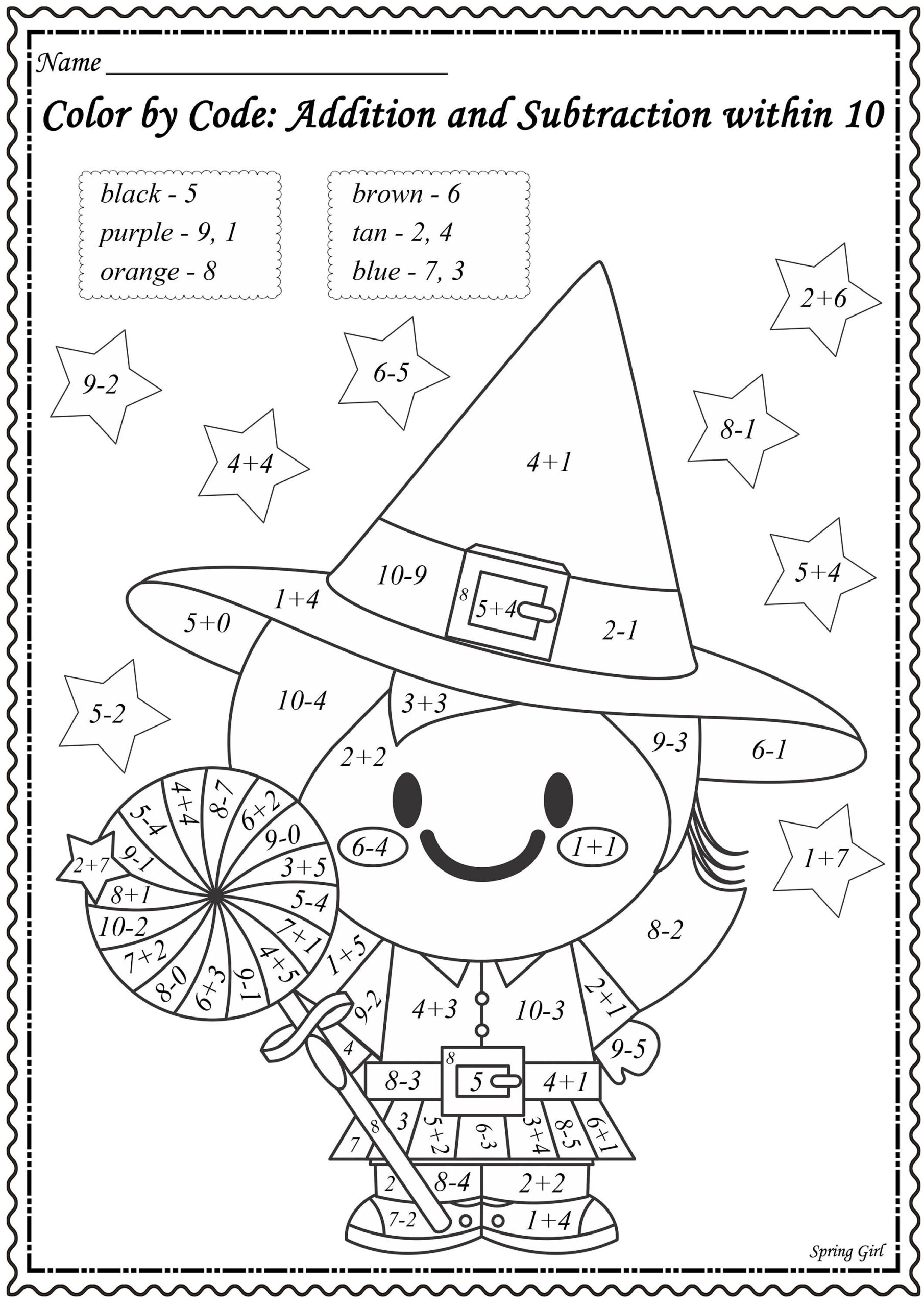 Halloween Math: Colornumber Worksheets - Worksheets Library for Free Printable Halloween Math Coloring Pages