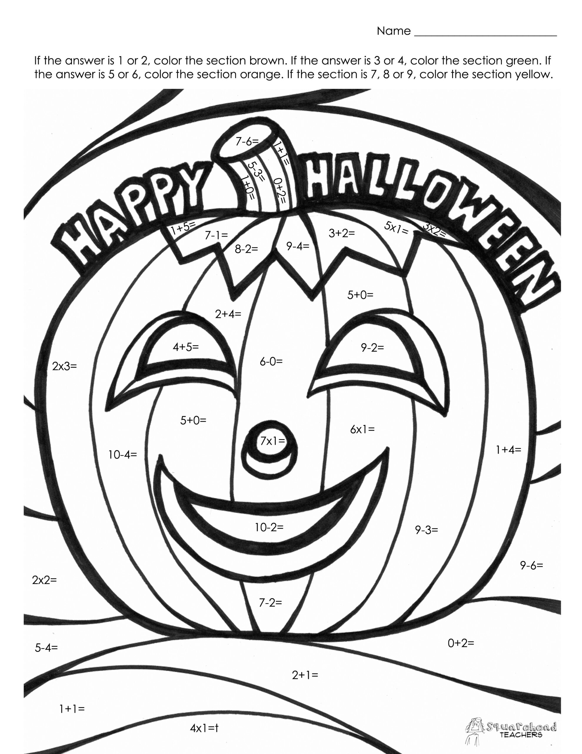Halloween Math Fact Coloring Page | Squarehead Teachers for Free Printable Halloween Math Coloring Pages