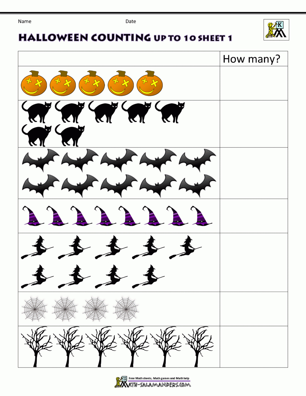 Halloween Math Worksheets For Kindergarten inside Free Printable Halloween Counting Worksheets
