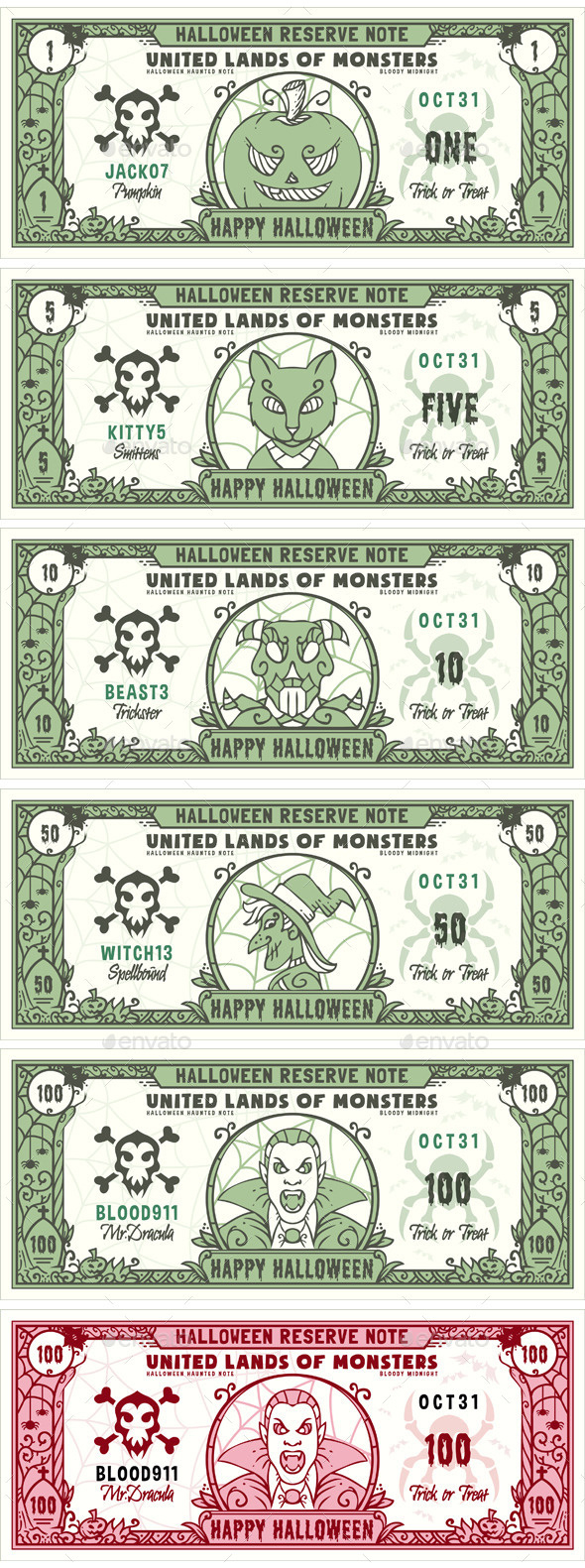 Halloween Money Banknotes Set, Vectors | Graphicriver pertaining to Printable Halloween Money