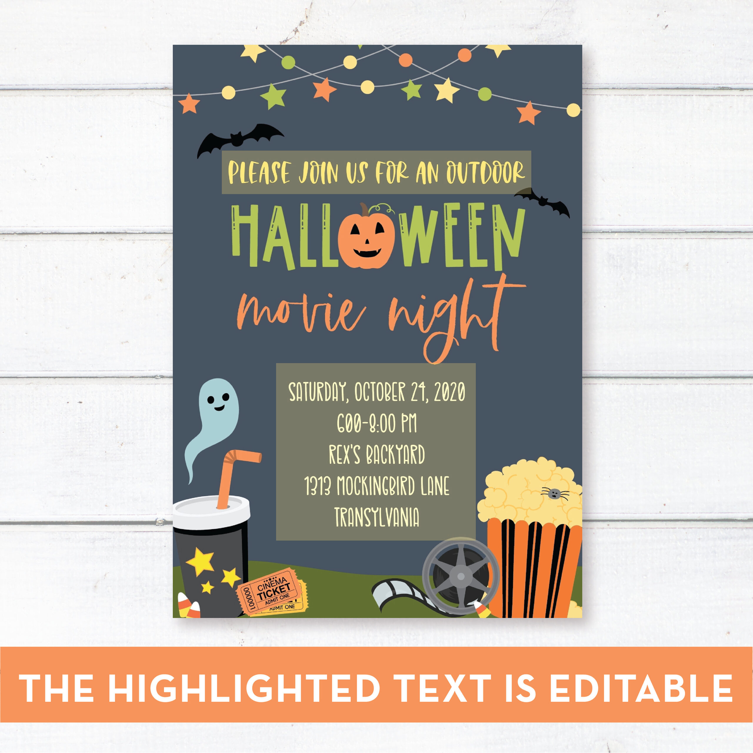 Halloween Movie Night Invitation, Backyard Movie Invite, Socially with Printable Halloween Movie Night Invitations