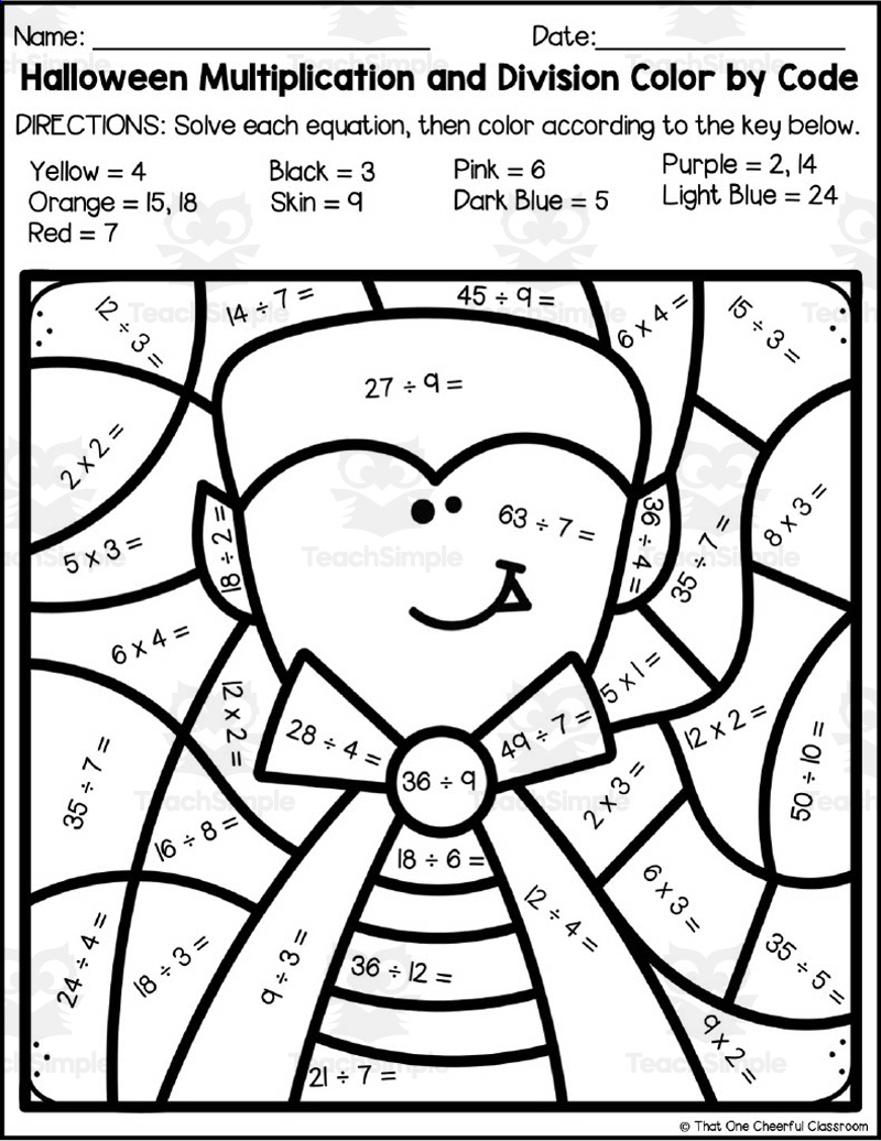 Halloween Multiplication + Division Colorcode pertaining to Multiplication Color By Number Free Printable Halloween