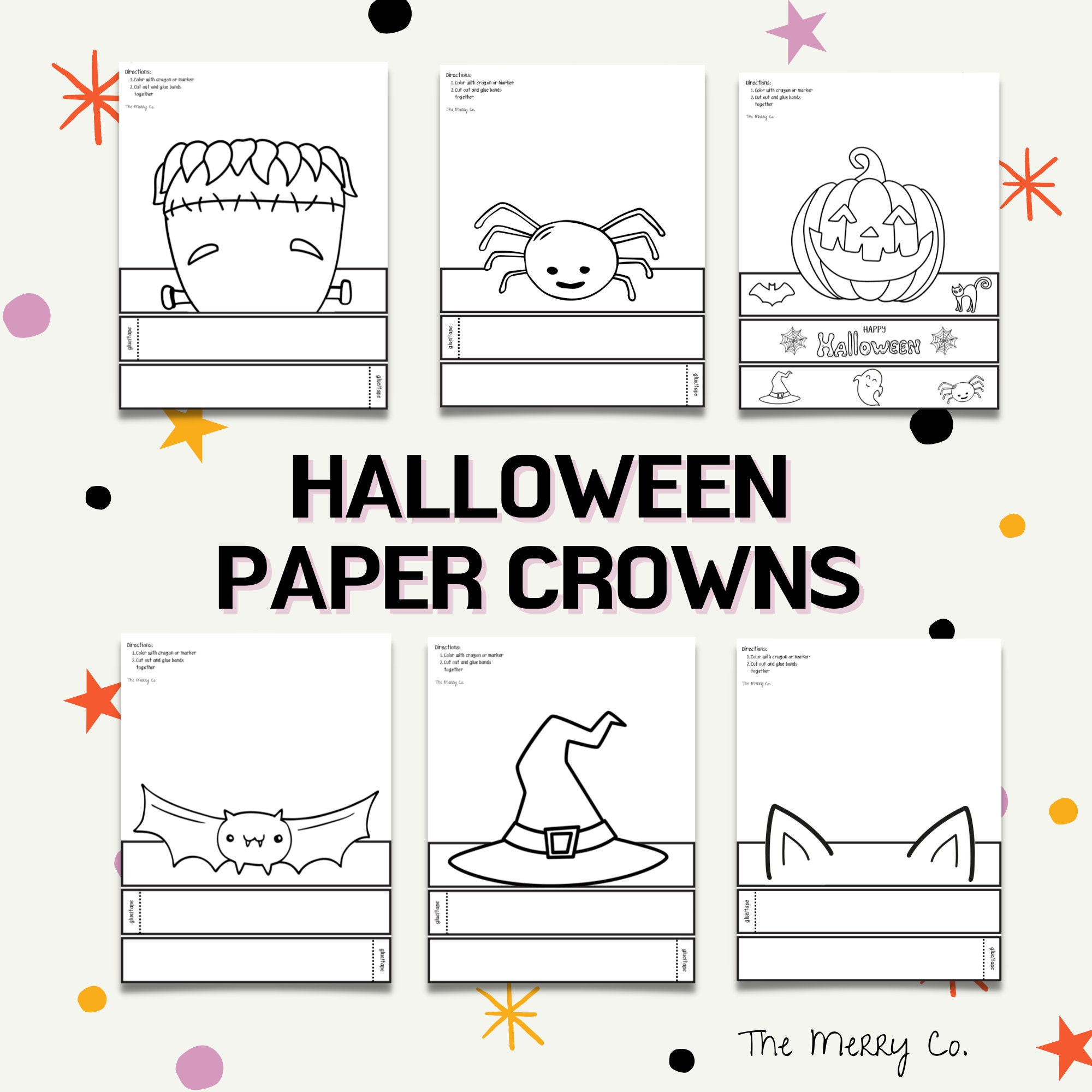 Halloween Paper Crown, Coloring Craft For Kids, Witch Hat, Jack O for Printable Halloween Crown