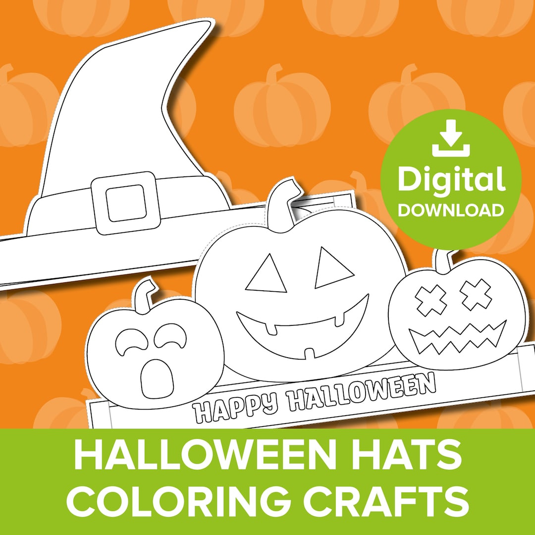 Halloween Paper Hat Crafts, Pumpkin Spooky Coloring Party Bag for Printable Halloween Hats