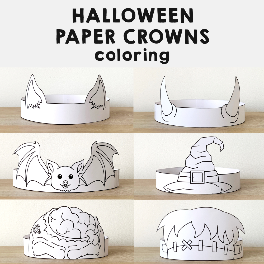Halloween Paper Hats Spooky Day Printable Paper Coloring Craft intended for Free Printable Halloween Crown