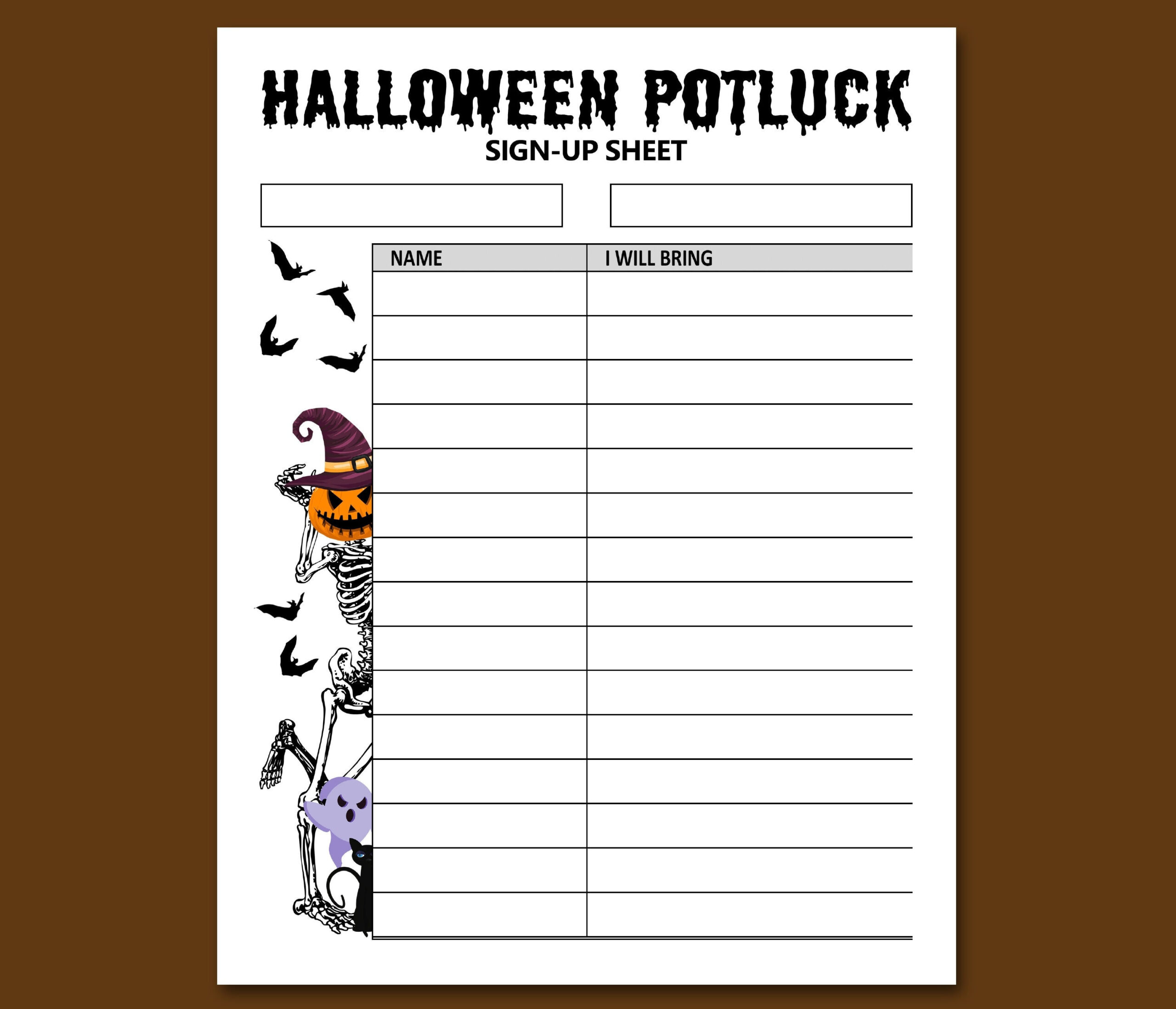 Halloween Potluck Sign Up Sheet Printable Letter 02 - Etsy Israel inside Printable Halloween Sign Up Sheet
