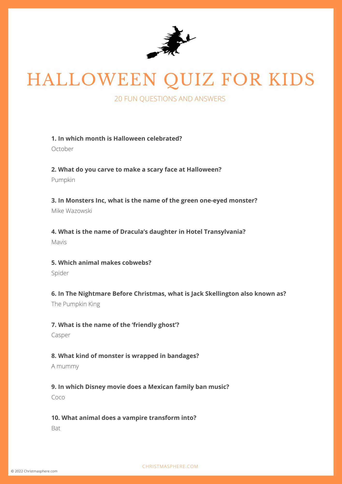 Halloween Quiz For Kids: 20 Easy Questions Plus Picture Quiz with Printable Halloween Quiz For Kids