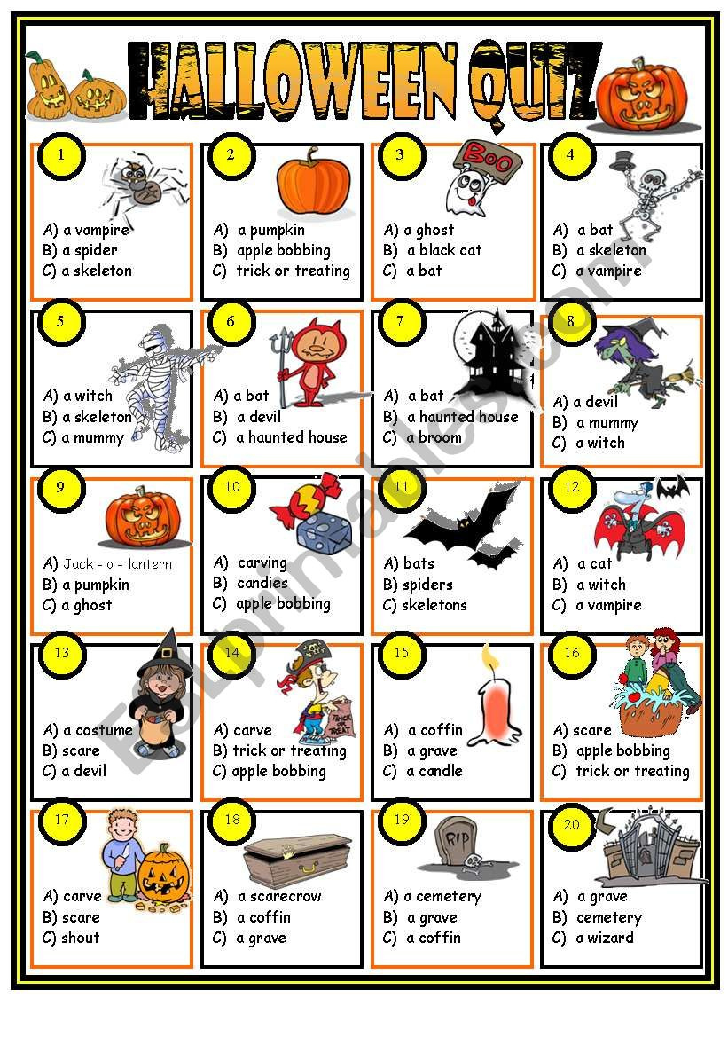 Halloween Quiz (Key Included) - Esl Worksheetjazuna within Printable Halloween Quiz