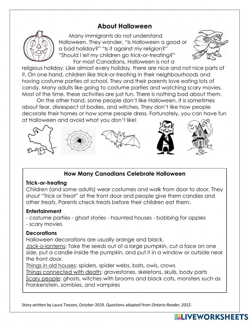 Halloween Reading And Comprehension Worksheet | Live Worksheets with Free Printable Halloween Reading Comprehension