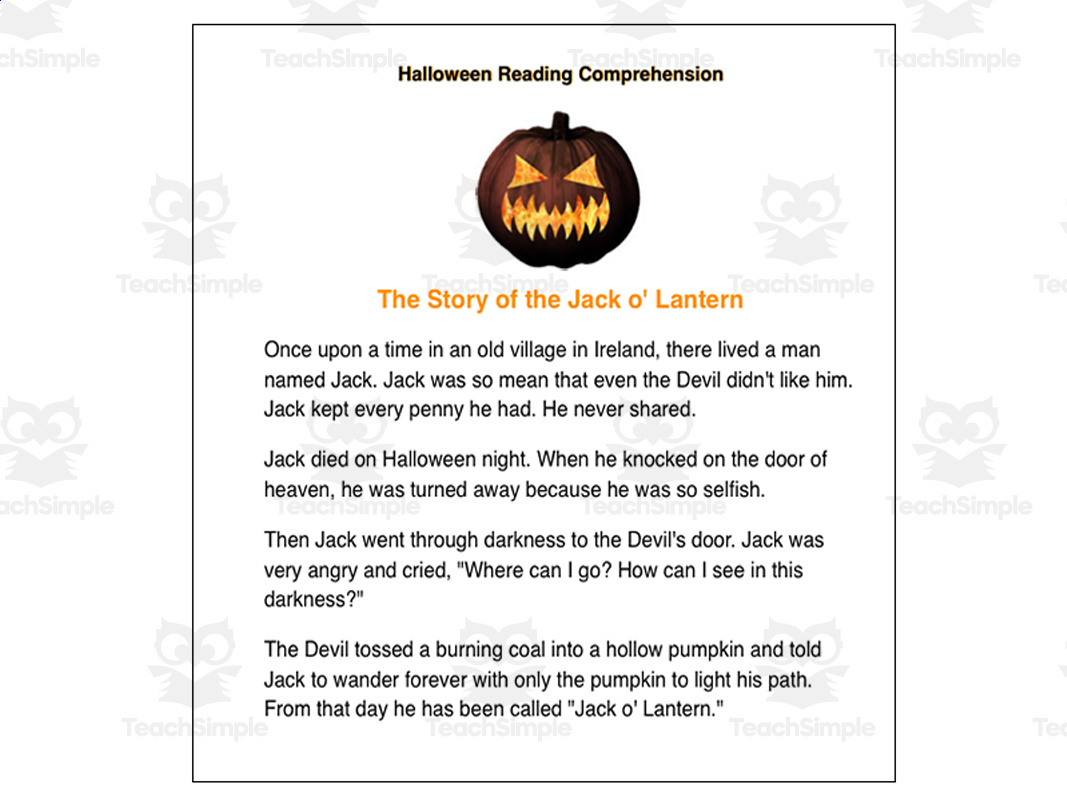 Halloween Reading Comprehension For 3Rd And 4Th Gradesteach Simple with regard to Printable Halloween Stories For 4Th Graders