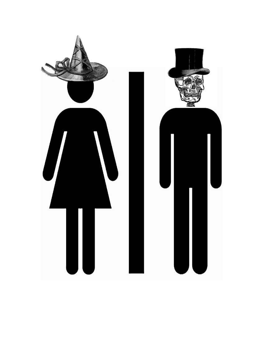 Halloween Restroom Printable - Witch And Skeleton for Printable Halloween Bathroom Sign