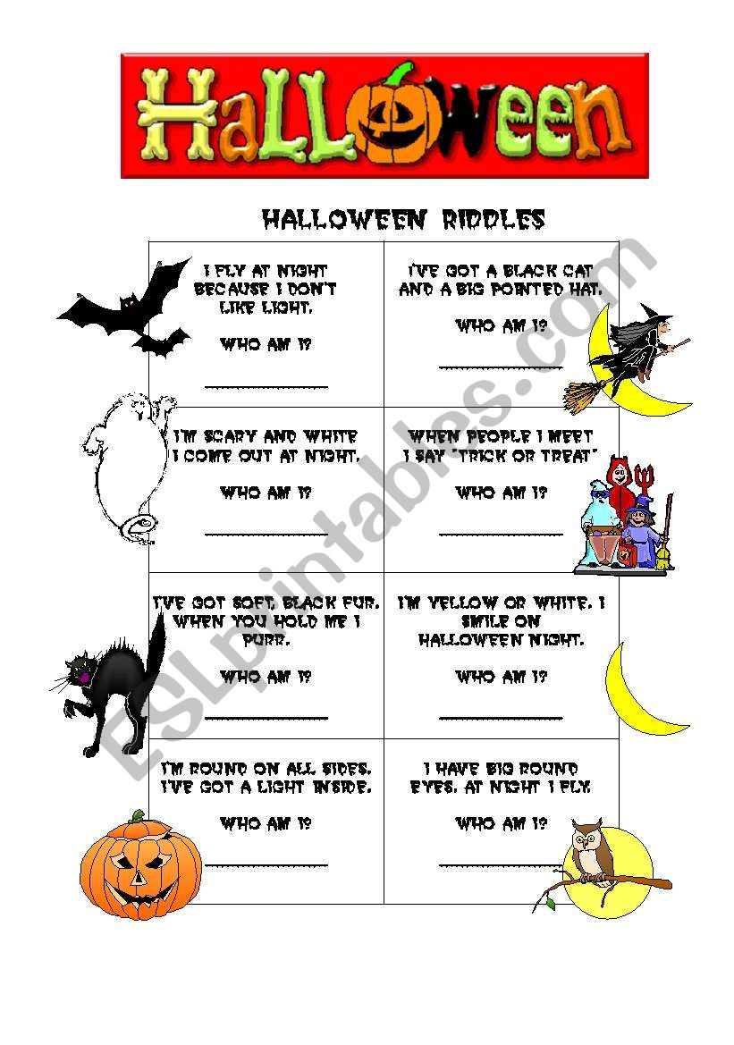 Halloween Riddles - Esl Worksheetgracefreire66 - Worksheets throughout Free Printable Halloween Riddles with Answers