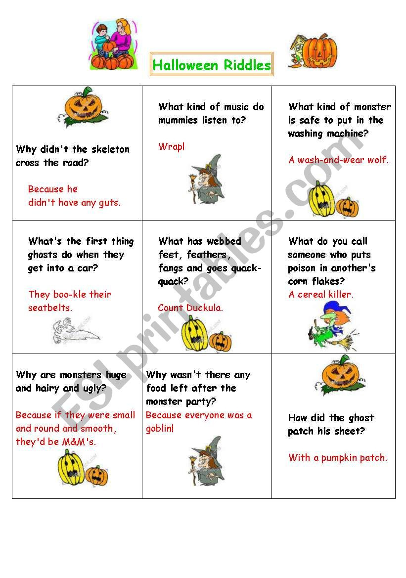 Halloween Riddles - Esl Worksheetvenezababi - Worksheets Library regarding Free Printable Halloween Riddles with Answers