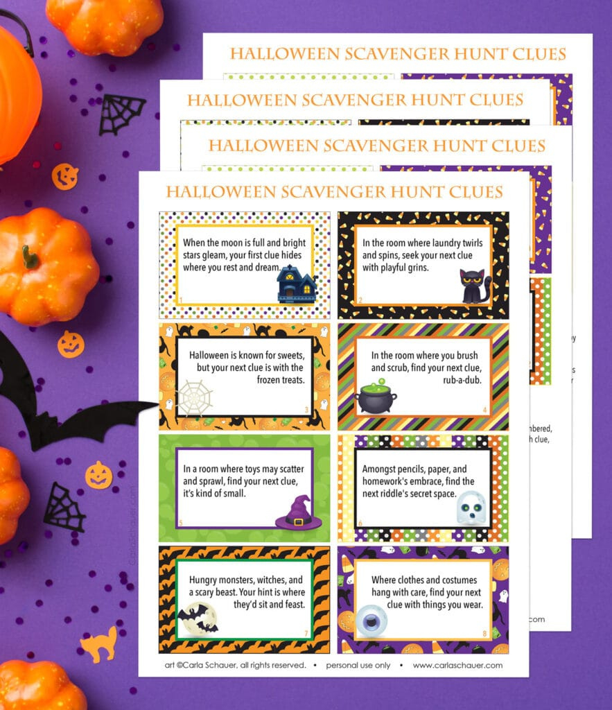 Halloween Scavenger Hunt Clues For Kids {Free Printable} - Carla inside Free Printable Halloween Scavenger Hunt Clues Printable