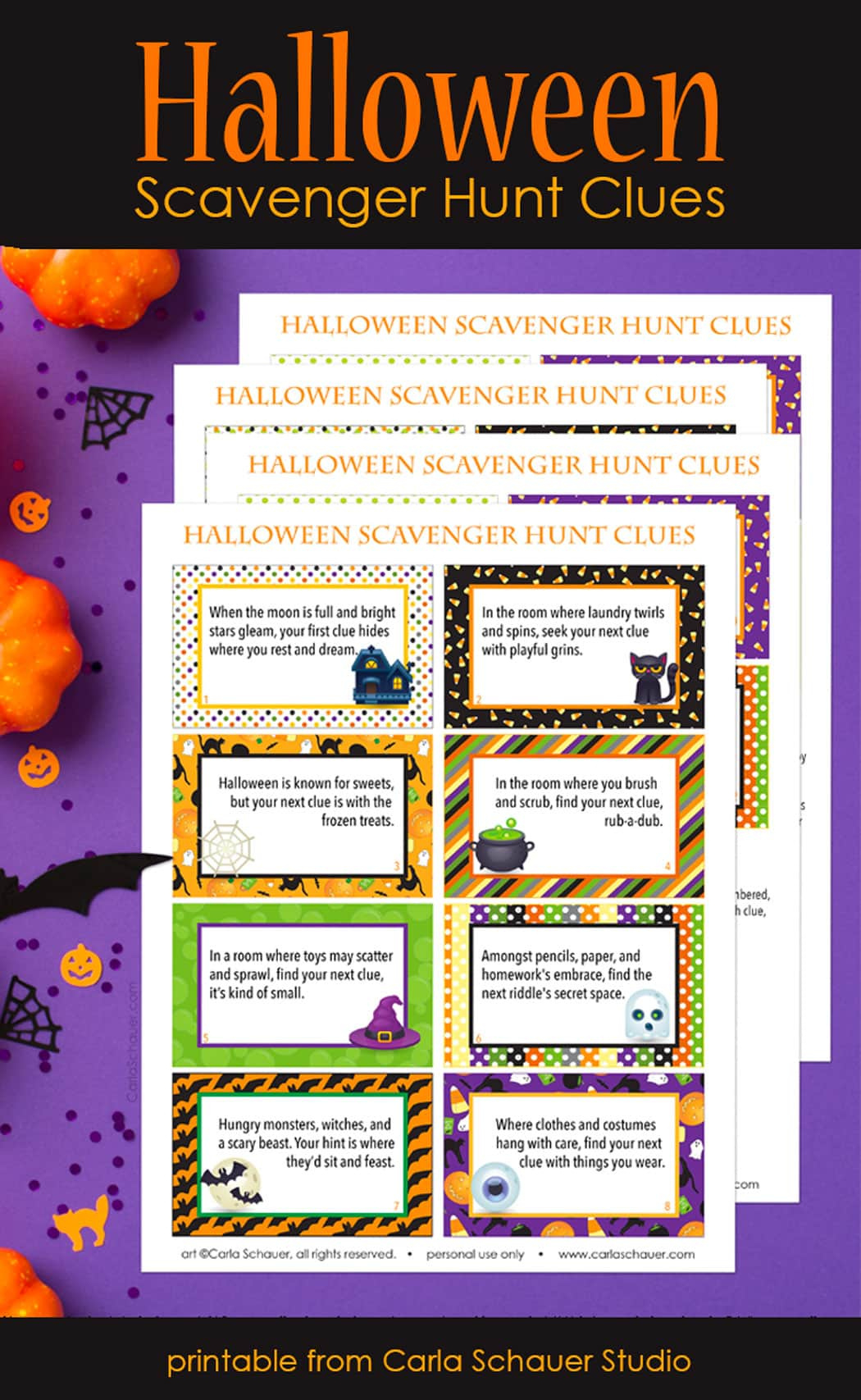 Halloween Scavenger Hunt Clues For Kids {Free Printable} - Carla within Printable Halloween Scavenger Hunt Clues