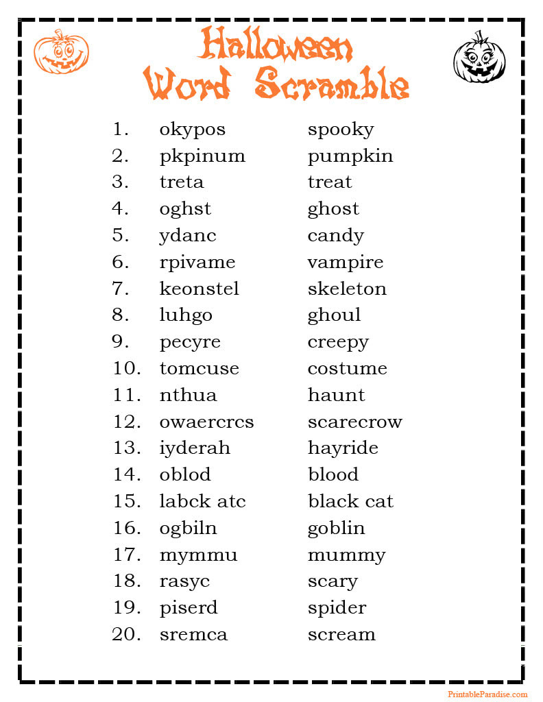 Halloween Scramble Answers - Williamsville Public Library &amp;amp; Museum inside Printable Halloween Word Scramble with Answers
