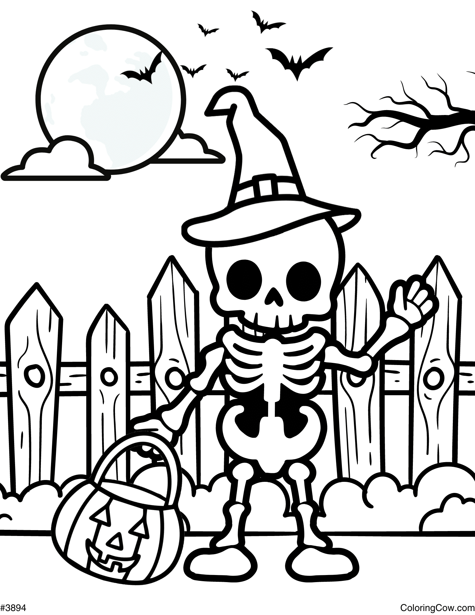 Halloween Skeleton Coloring Page with regard to Printable Halloween Skeleton Coloring Page