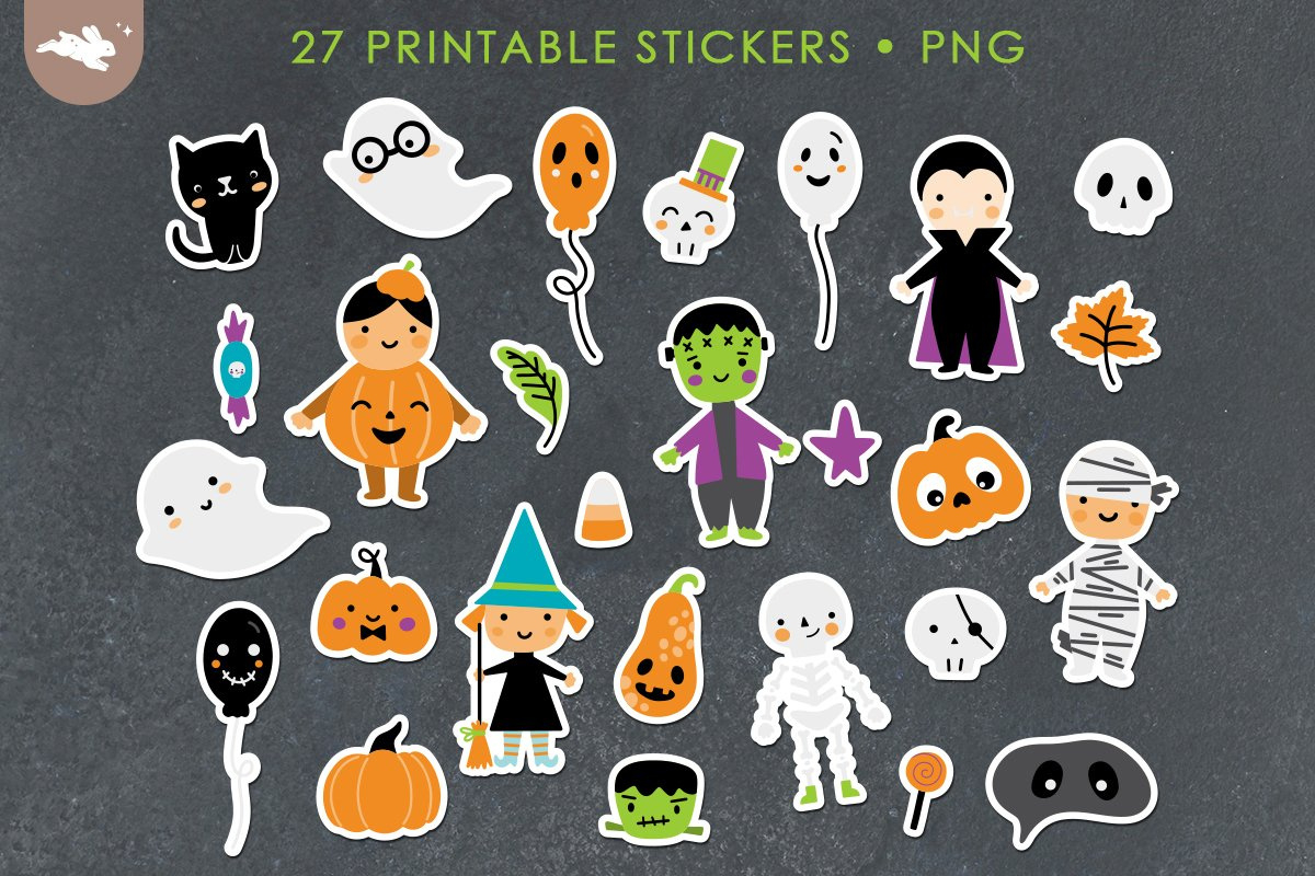 Halloween Stickers, Printable Digital Stickers Bundle with Printable Halloween Sticker