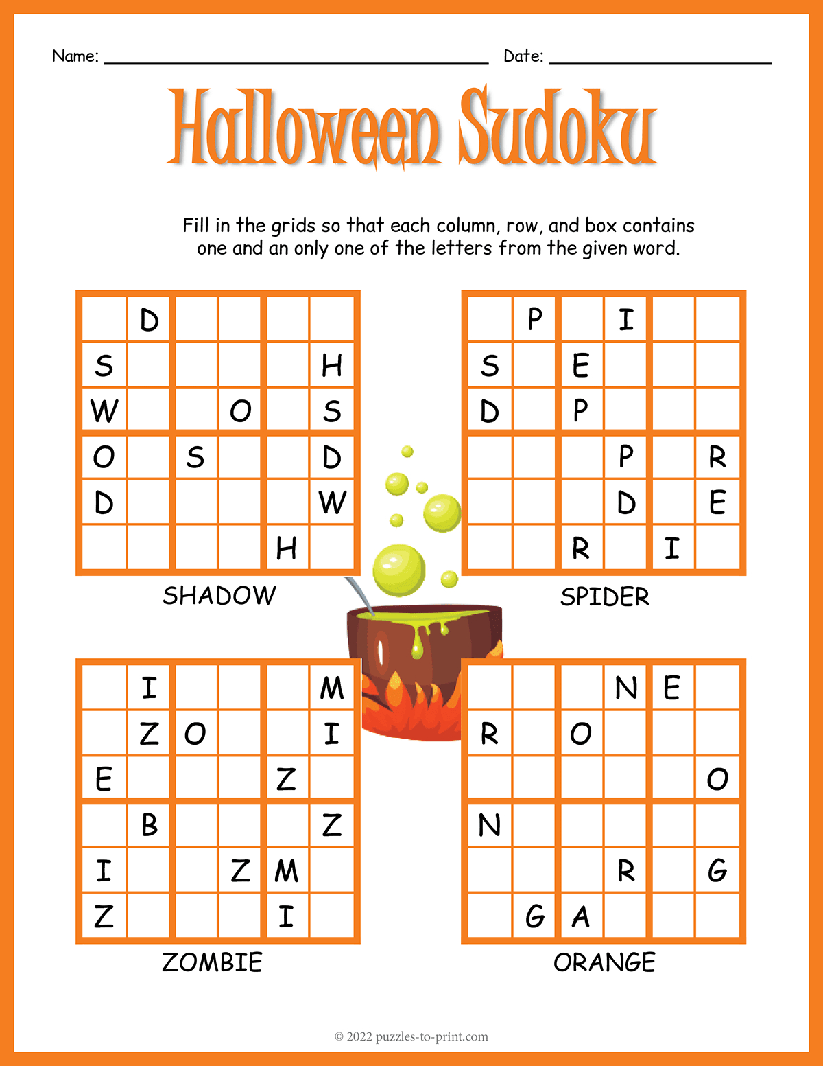 Halloween Sudoku inside Free Printable Halloween Sudoku Puzzles