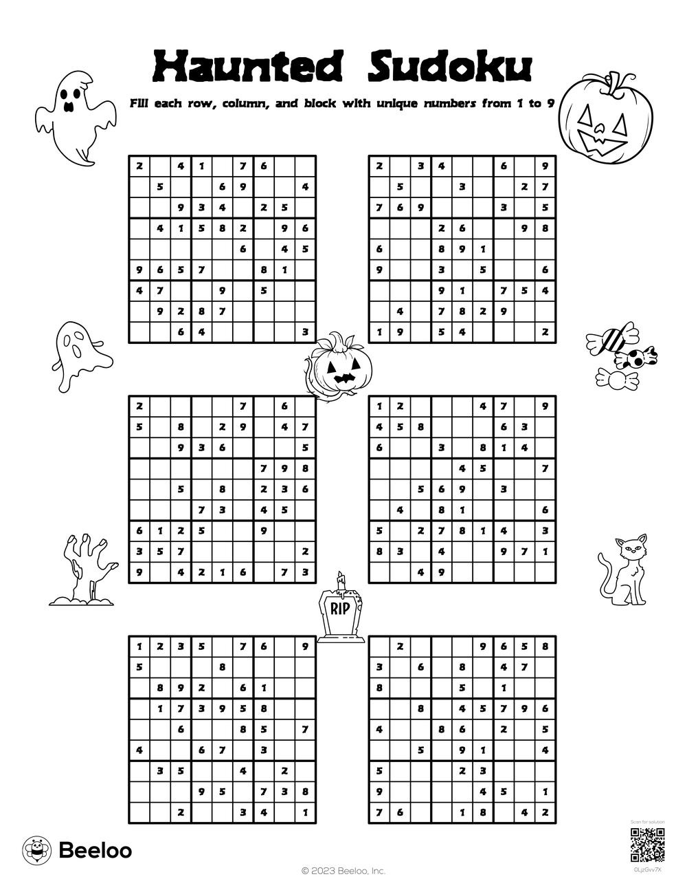 Halloween-Themed Sudoku Puzzles • Beeloo Printable Crafts And in Free Printable Halloween Sudoku Puzzles