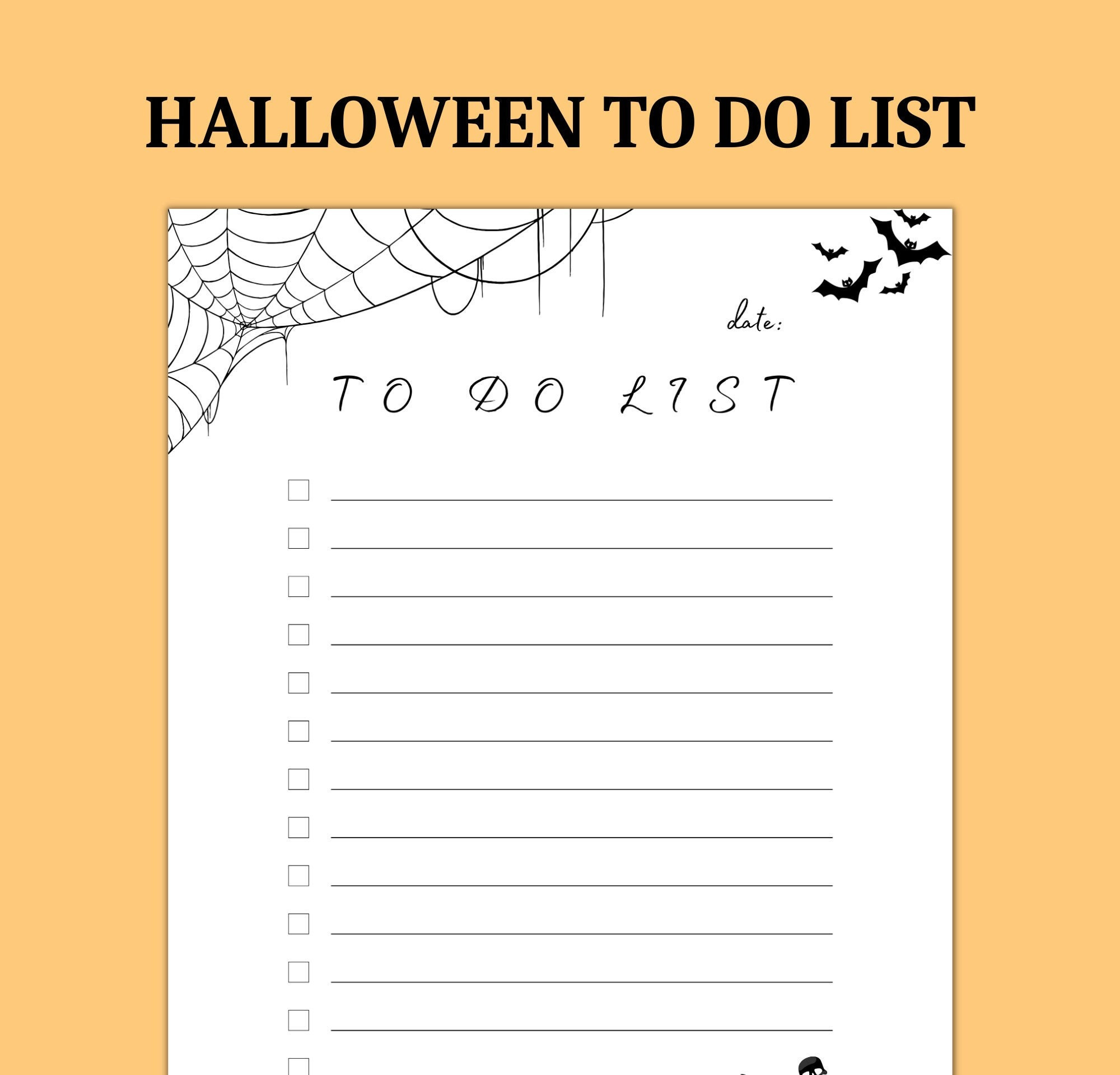 Halloween To Do List Printable, Spooky Task Organizer With Spider Webs,  Bats, And Skeleton | Printable Instant Download within Printable Halloween To Do List
