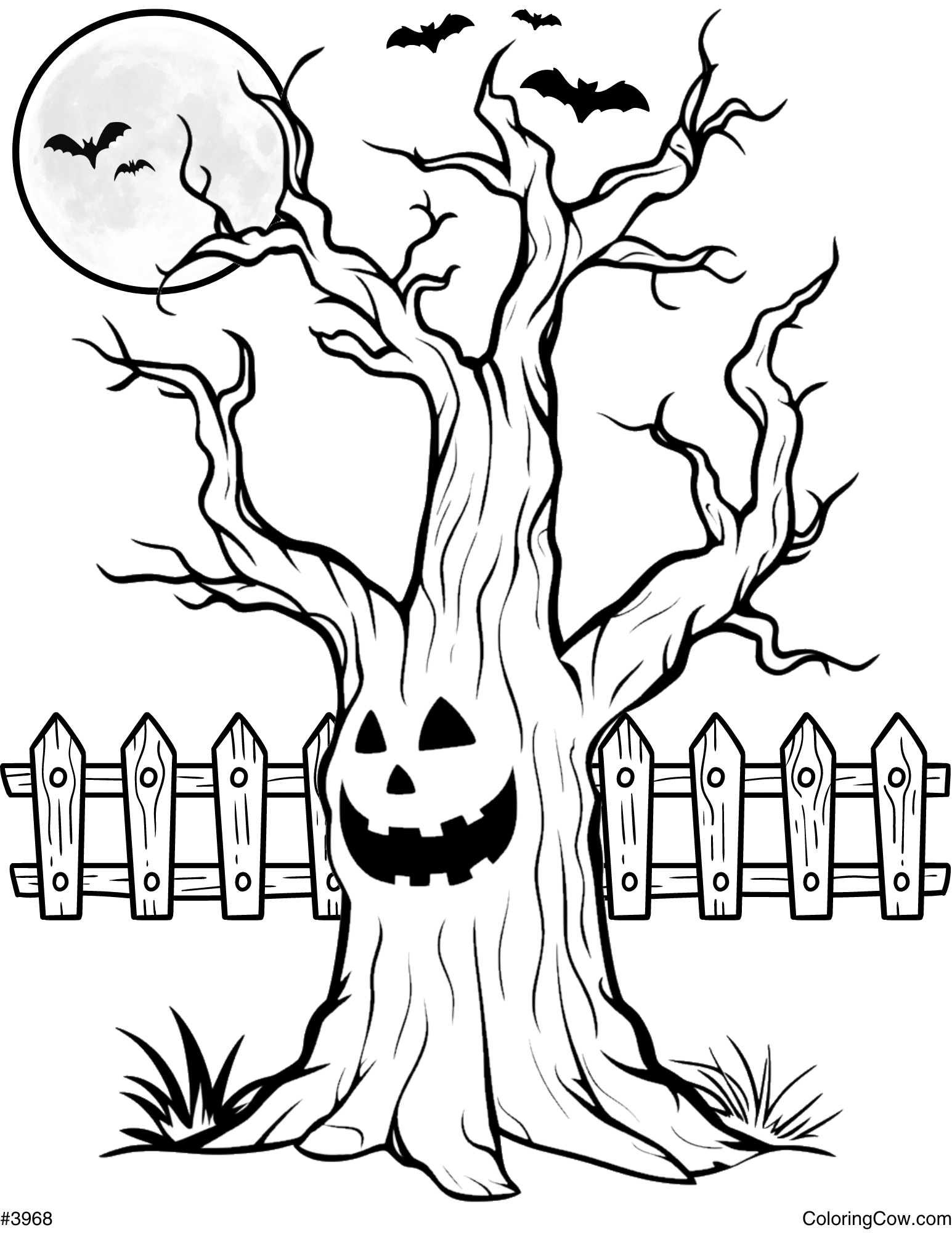 Halloween Tree Coloring Page in Printable Halloween Tree