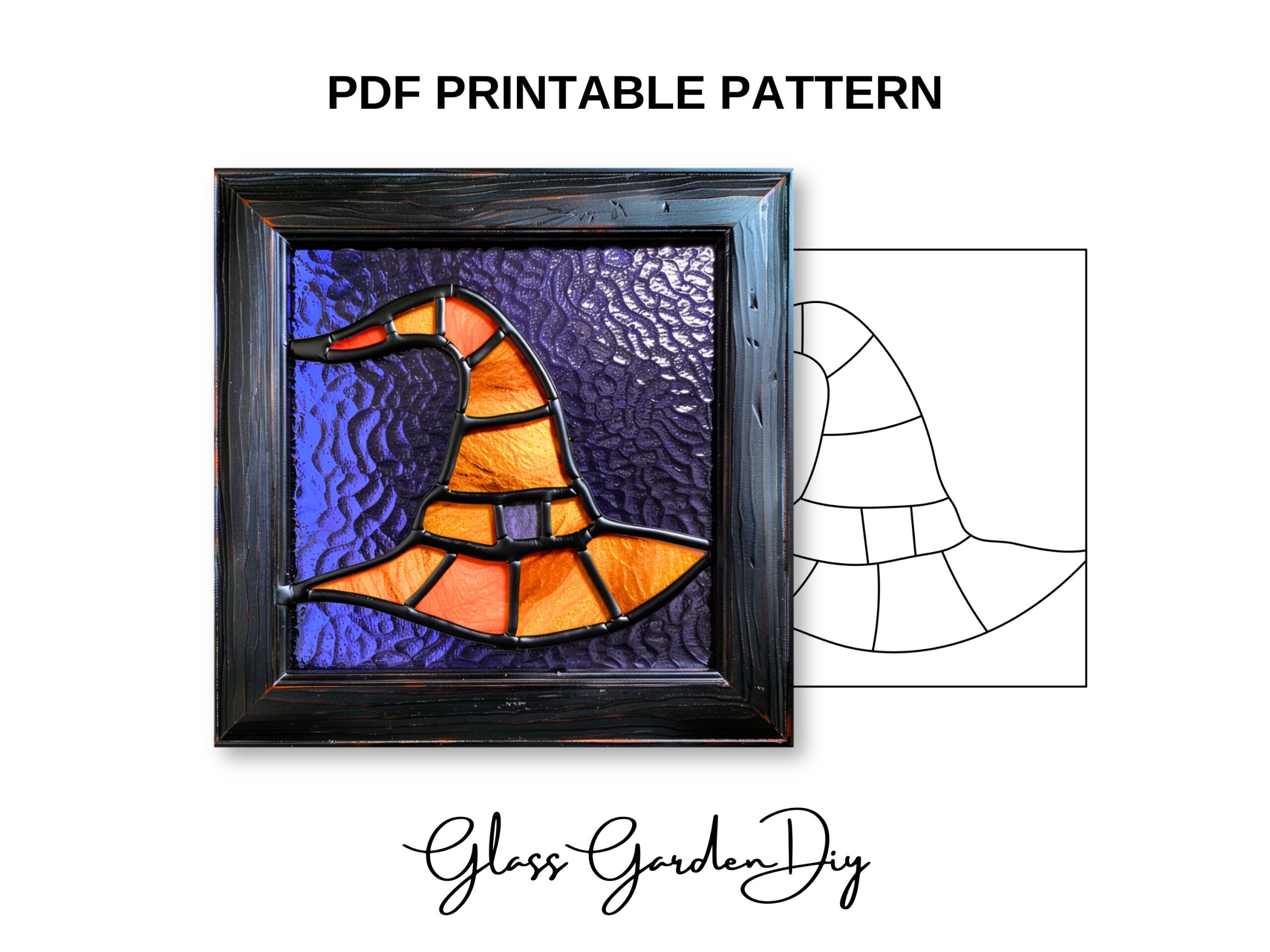 Halloween Witch Hat Stained Glass Pattern Pdf Png Printable File with Printable Halloween Stained Glass Patterns