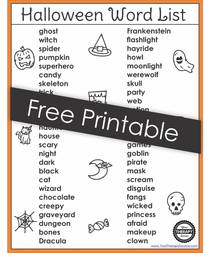 Halloween Word List Printable Free Pdf - Your Therapy Source intended for Free Printable Halloween Vocabulary