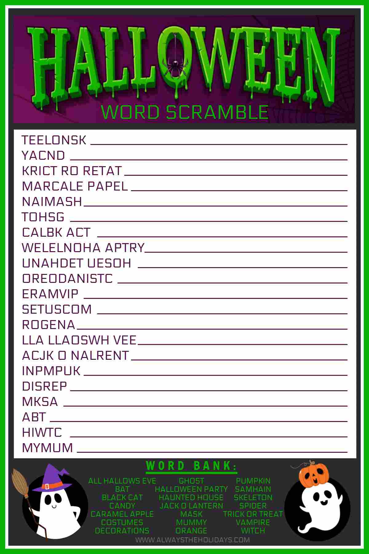 Halloween Word Scramble Printable - Free Halloween Printable in Printable Halloween Word Scramble with Answers