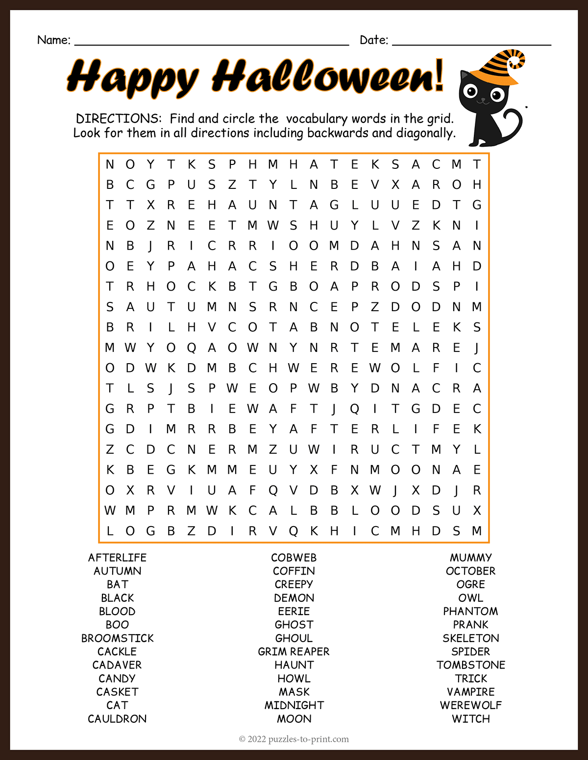 Halloween Word Search intended for Halloween Word Search Printable
