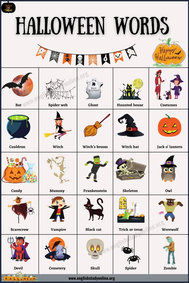 Halloween Words: 25 Interesting Halloween Vocabulary Words inside Printable Halloween Vocabulary