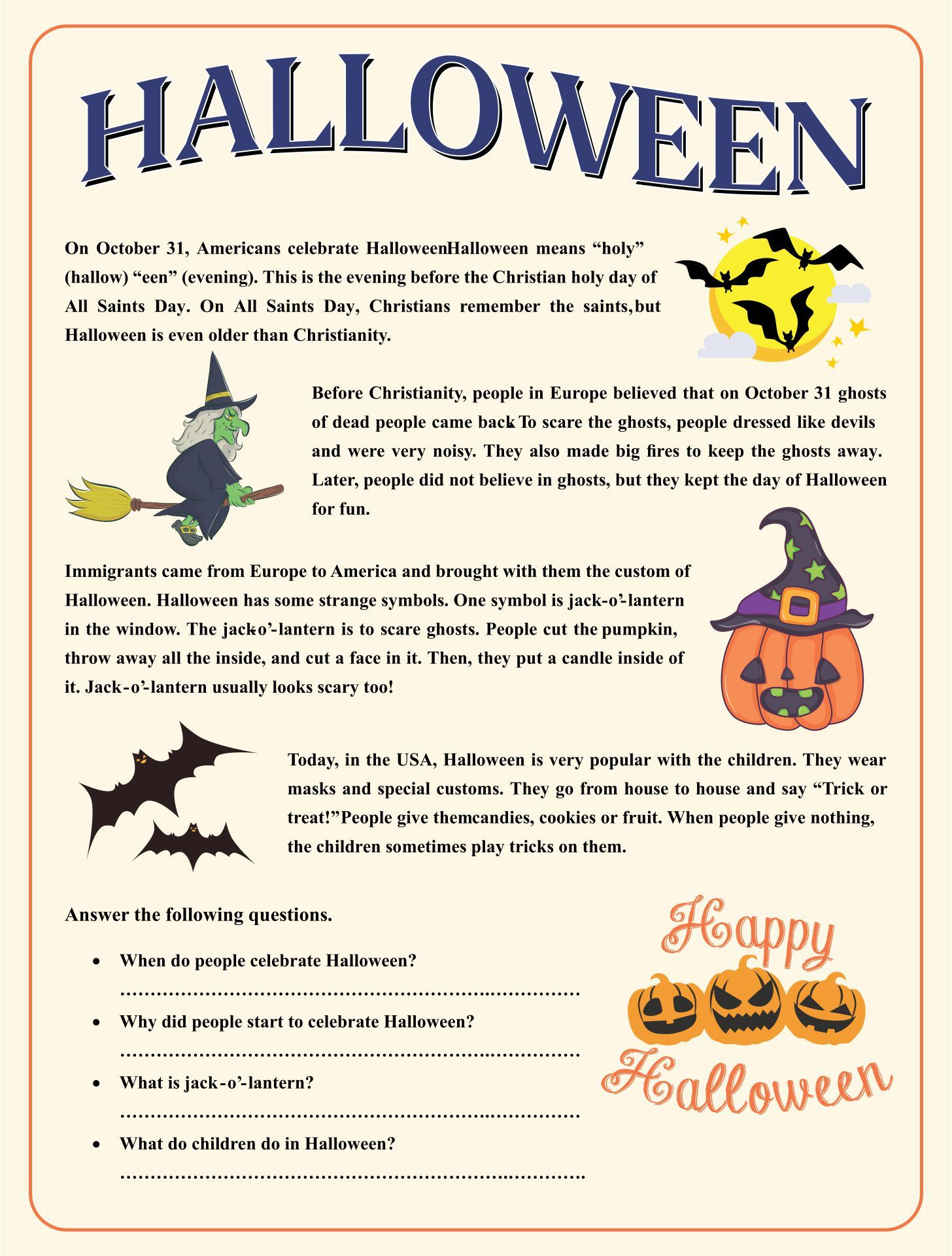 Halloween Worksheets And Stories - 15 Free Pdf Printables | Printablee throughout Free Printable Halloween Reading Comprehension Worksheets