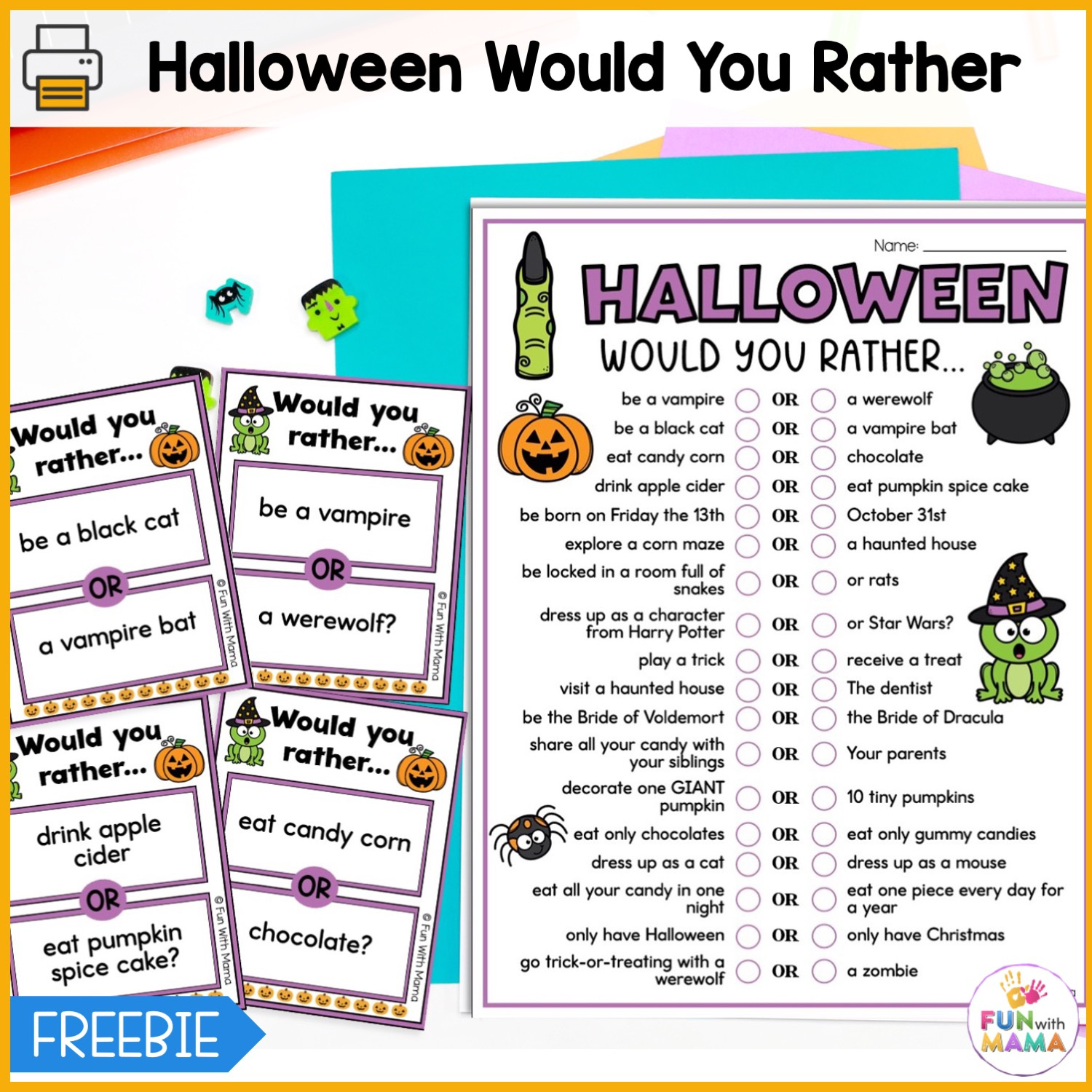 Halloween Would You Rather Questions - Fun With Mama throughout Printable Halloween Would You Rather