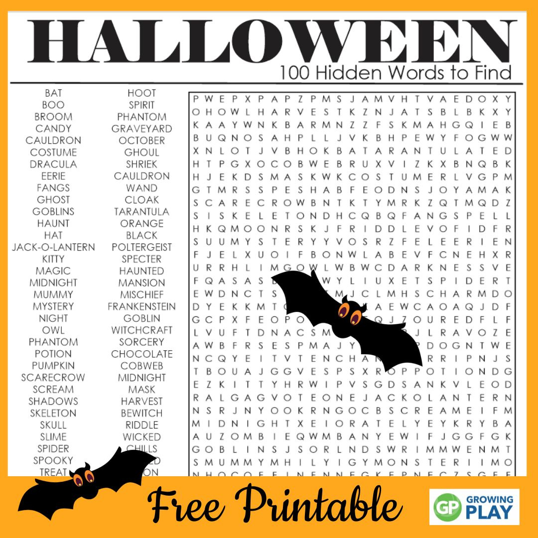 Hard Halloween Word Search Free Printable - Growing Play in Word Search Printable Halloween Hard