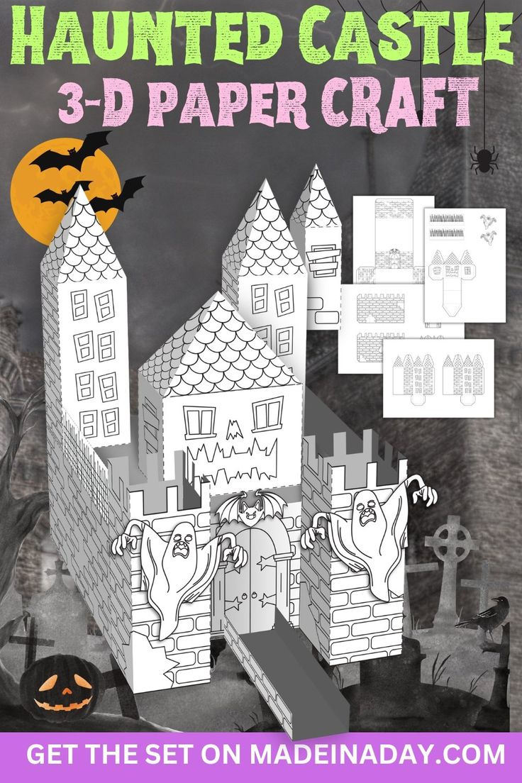 Haunted Castle Halloween Paper Crafts Printable with regard to Printable 3D Halloween Paper Crafts Templates