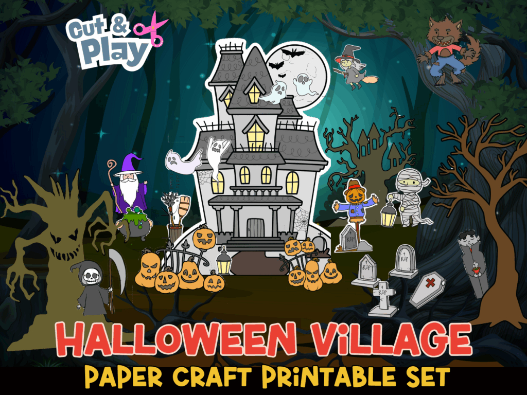Haunted House Coloring Pages 3D Village | pertaining to Printable Halloween Village