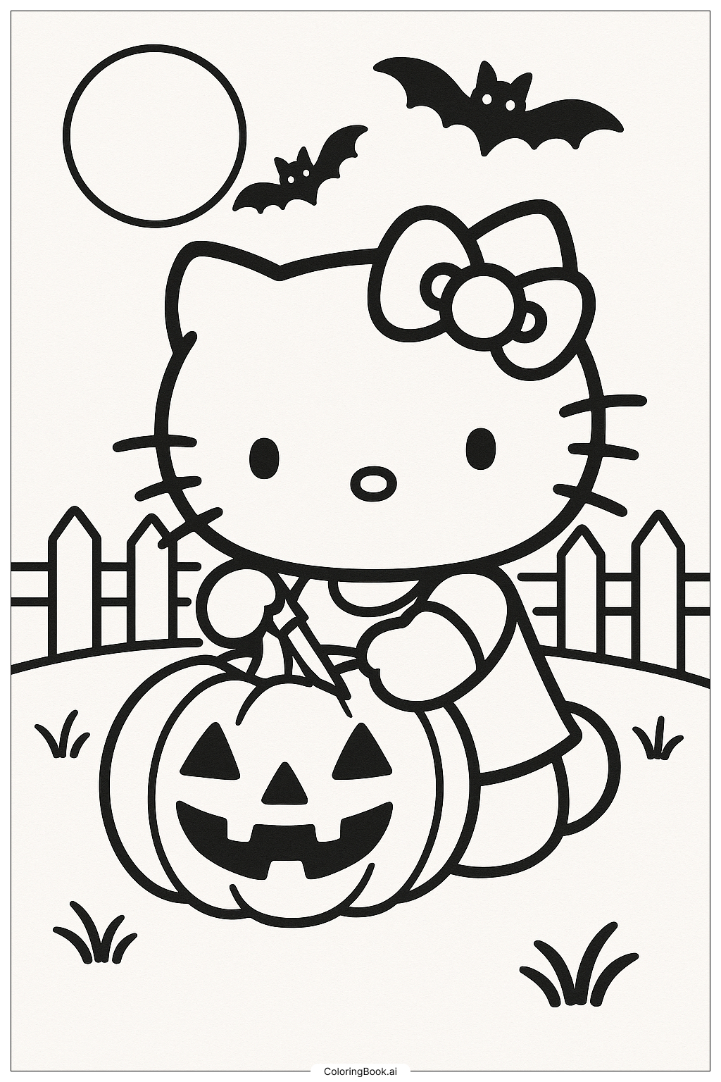 Hello Kitty Carving A Pumpkin Coloring Page (Free Pdf&amp;amp;Png Printable) throughout Hello Kitty Pumpkin Carving Printable