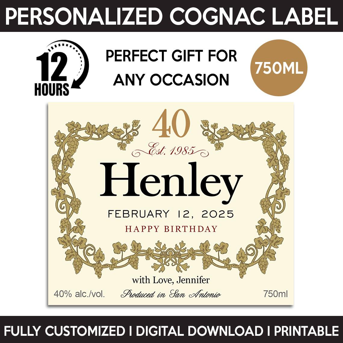 Hennessy Label, Custom Liquor Label, Personalized And Printable throughout Printable Hennessy Label Png