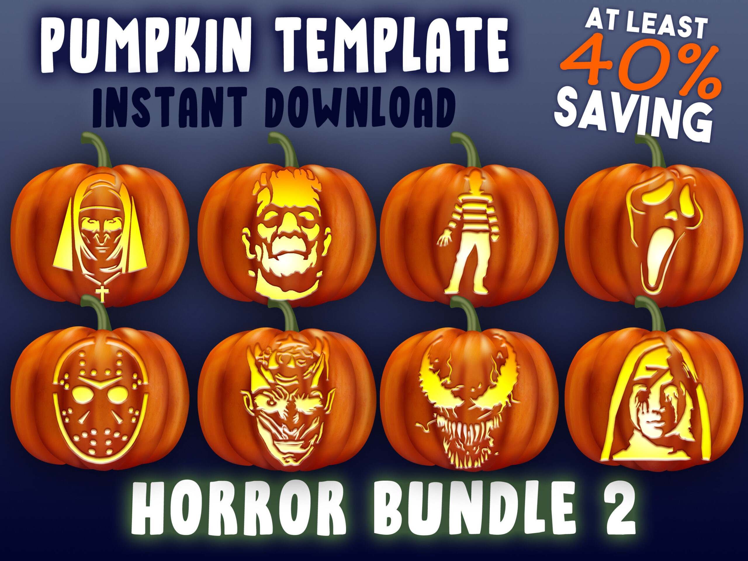 Horror Bundle 2 Pumpkin Carving Stencil | Halloween Template A4 throughout Printable Scary Pumpkin Designs