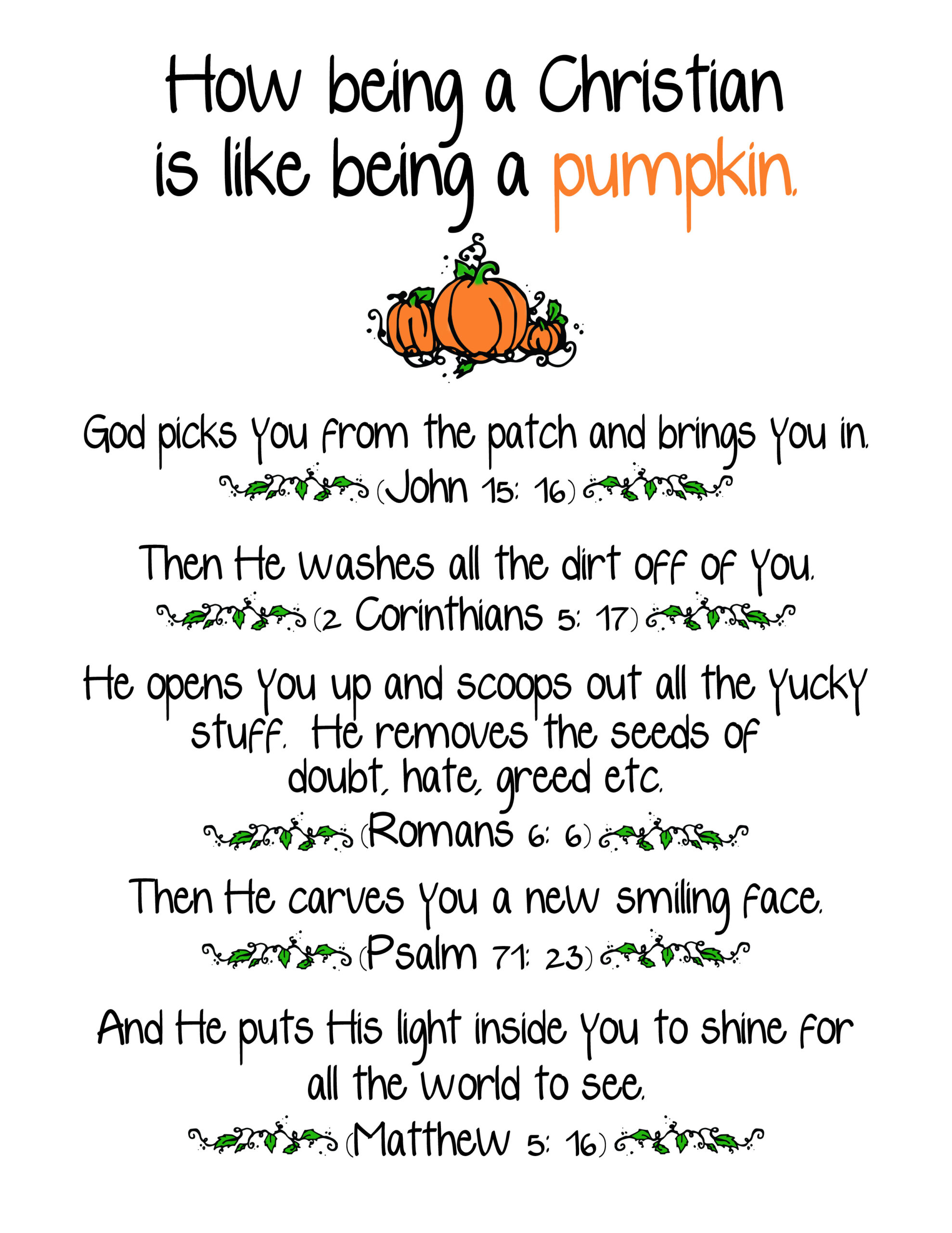 How Is Being A Christian Like A Pumpkin for Being A Christian Is Like Being A Pumpkin Free Printable