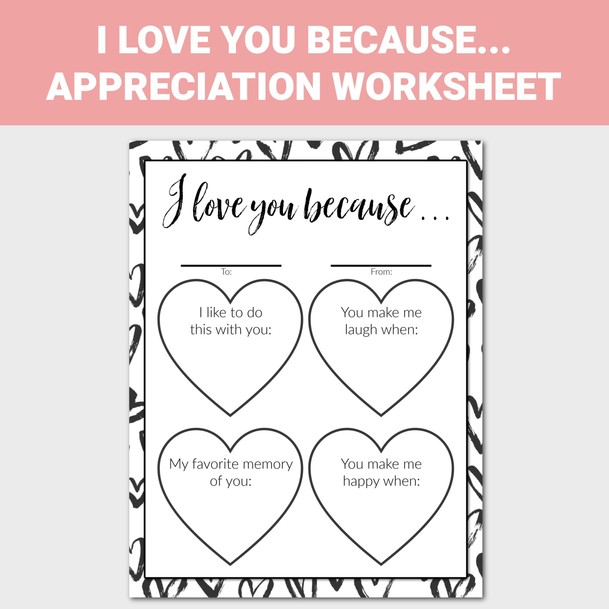 I Love You Because Printable, Appreciation Printable, Kids Love pertaining to I Love You Because Printable Template