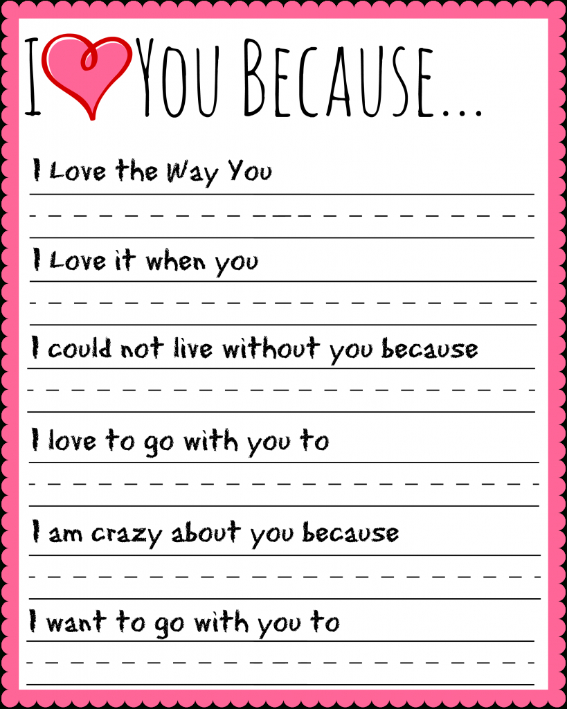 I Love You Because Valentines Day Printable! intended for I Love You Because Printable Template