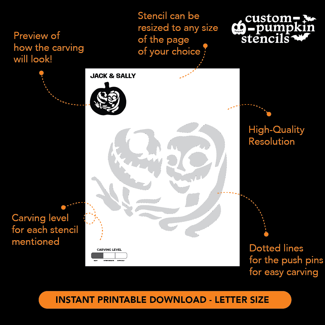 Jack And Sally Pumpkin Carving Stencil regarding Printable Jack And Sally Pumpkin Stencil
