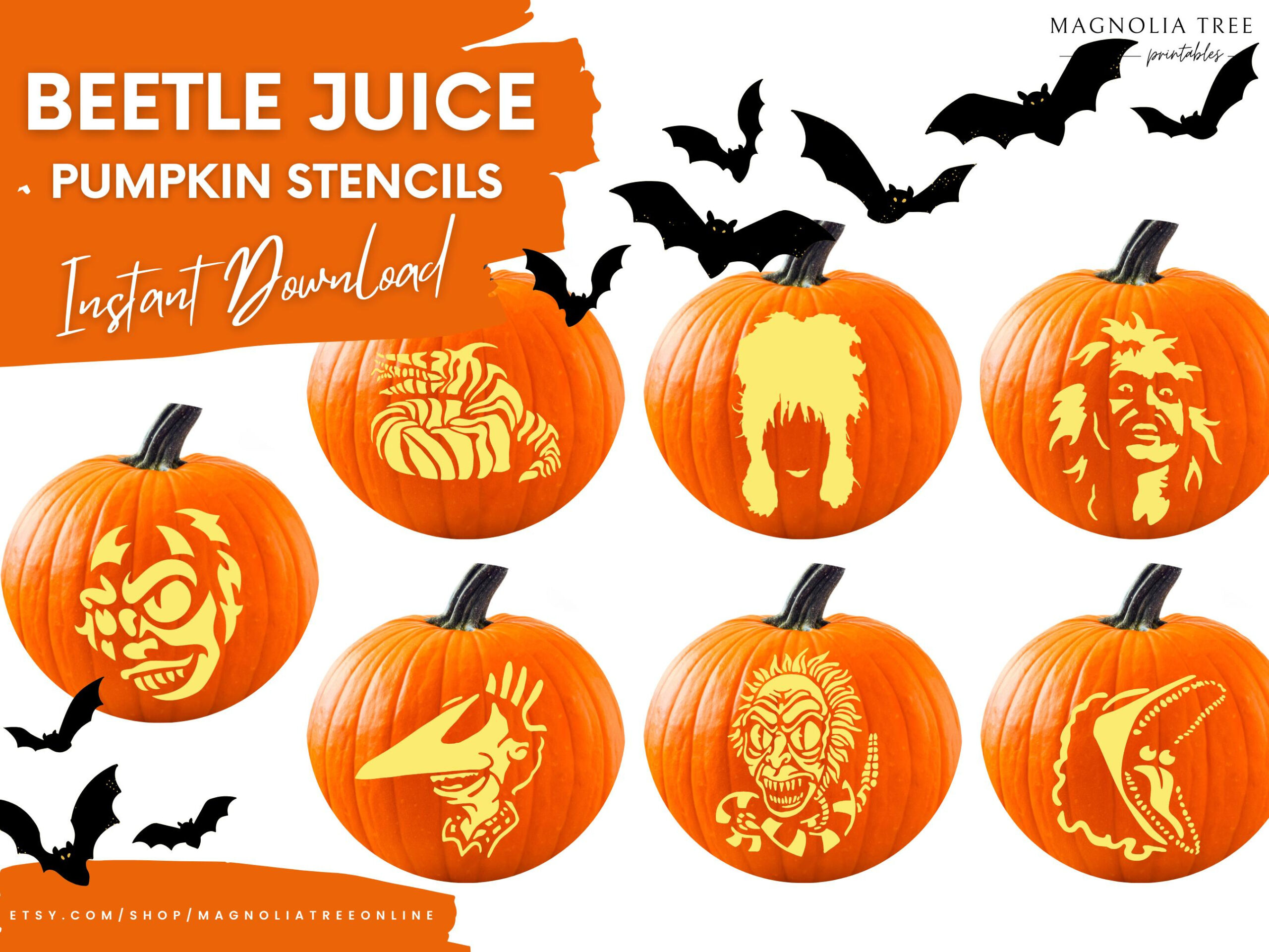 Jack-O-Lantern Stencils | Beetlejuice Digital Download Printable in Beetlejuice Pumpkin Stencil Printable