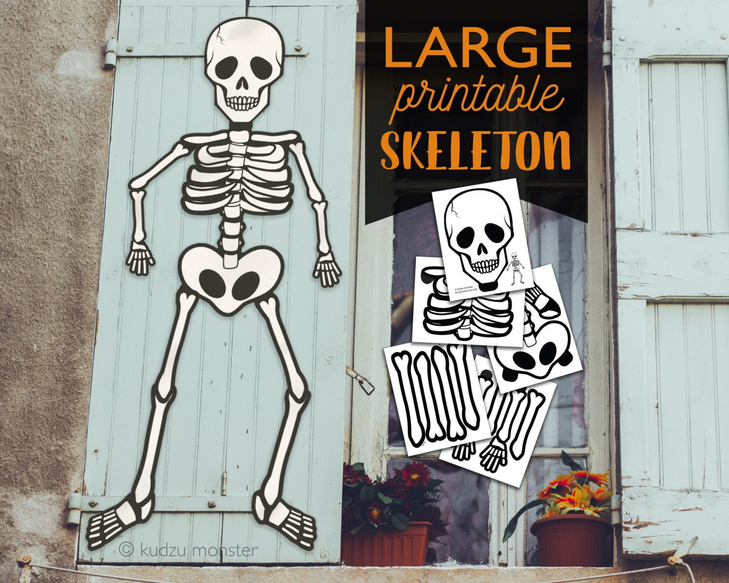 Large Multi Page Printable Skeleton Halloween Door Or Window Decor intended for Printable Halloween Skeleton